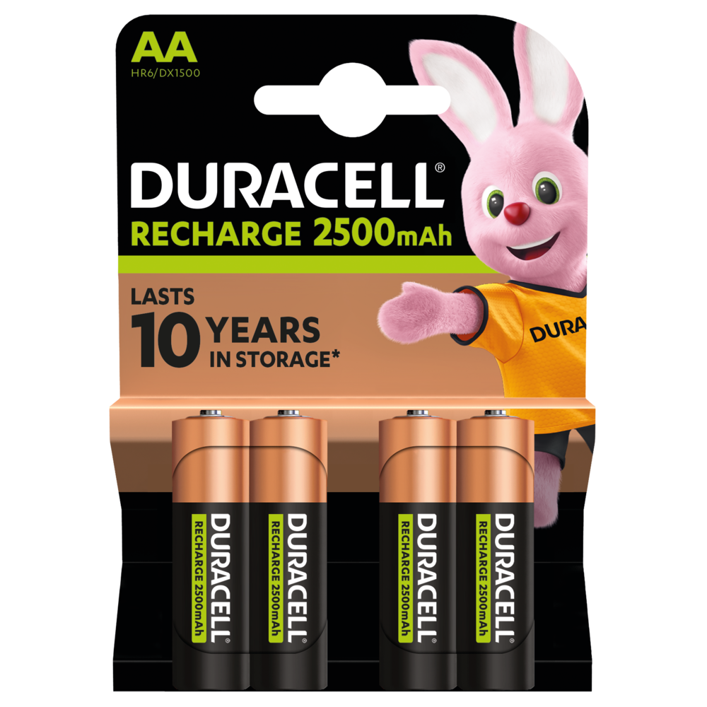 Duracell Rechargeable AA Batteries - 4 Pack 2500mAh NiMH-DX1